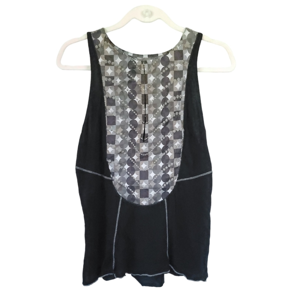Anthro TINY Embroidered Bib Tank Black S Boho Vintage Cottagecore